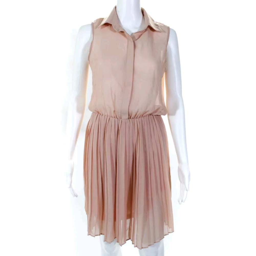 BLAQUE L PINK SHEER SLEEVELESS PLEATED SHIRT DRESS - Picture 1 of 4